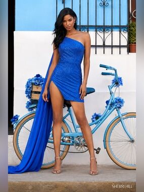 sherri hill blue one shoulder dress Sherri Hill 55127